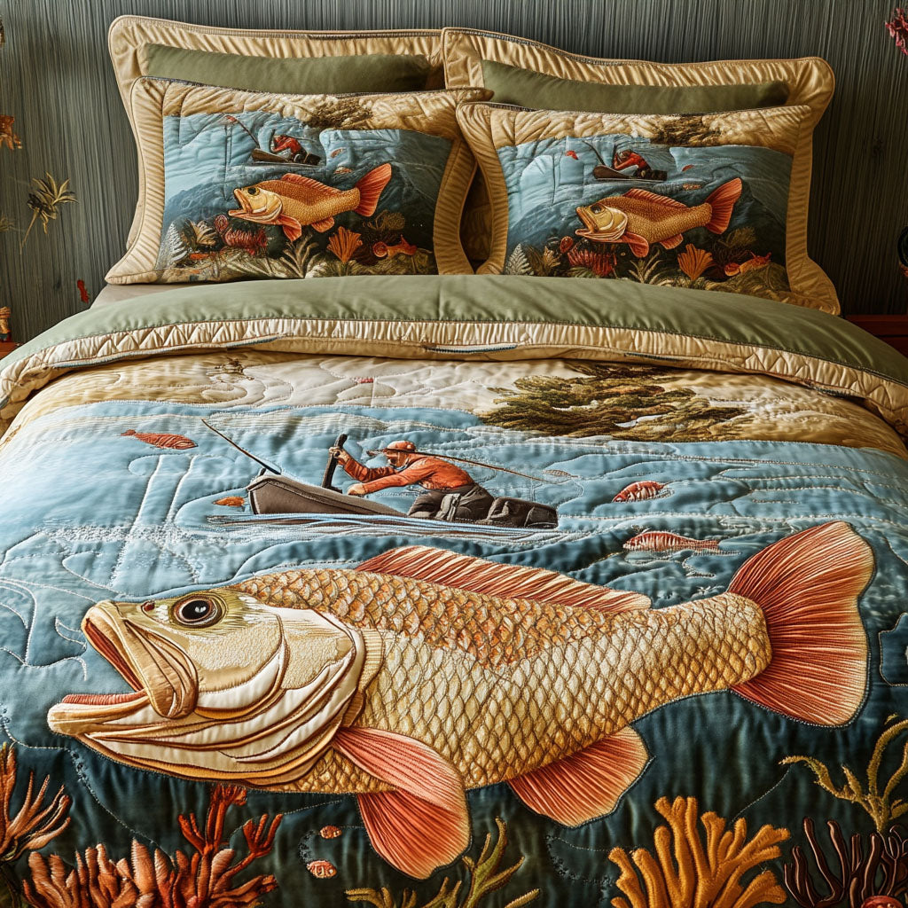 Under the Sun Quilted Bedding Set Cool Bedroom Decor Gifts For Fishermen Who Have Everything