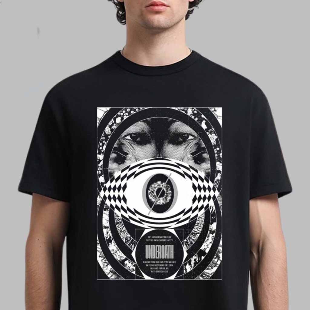 Underoath 20th Anniversary Tour Of They Are Only Chasing Safety Final Poster Of The Year In Grand Rapids Michigan At 20 Monroe On November 29 2024 T-Shirt Underoath Merch Underoath 20th Anniversary Tour Of They Are Only Chasing Safety Final Poster Of The Year In Grand Rapids Michigan At 20 Monroe On November 29 2024 T-Shirt Underoath Merch