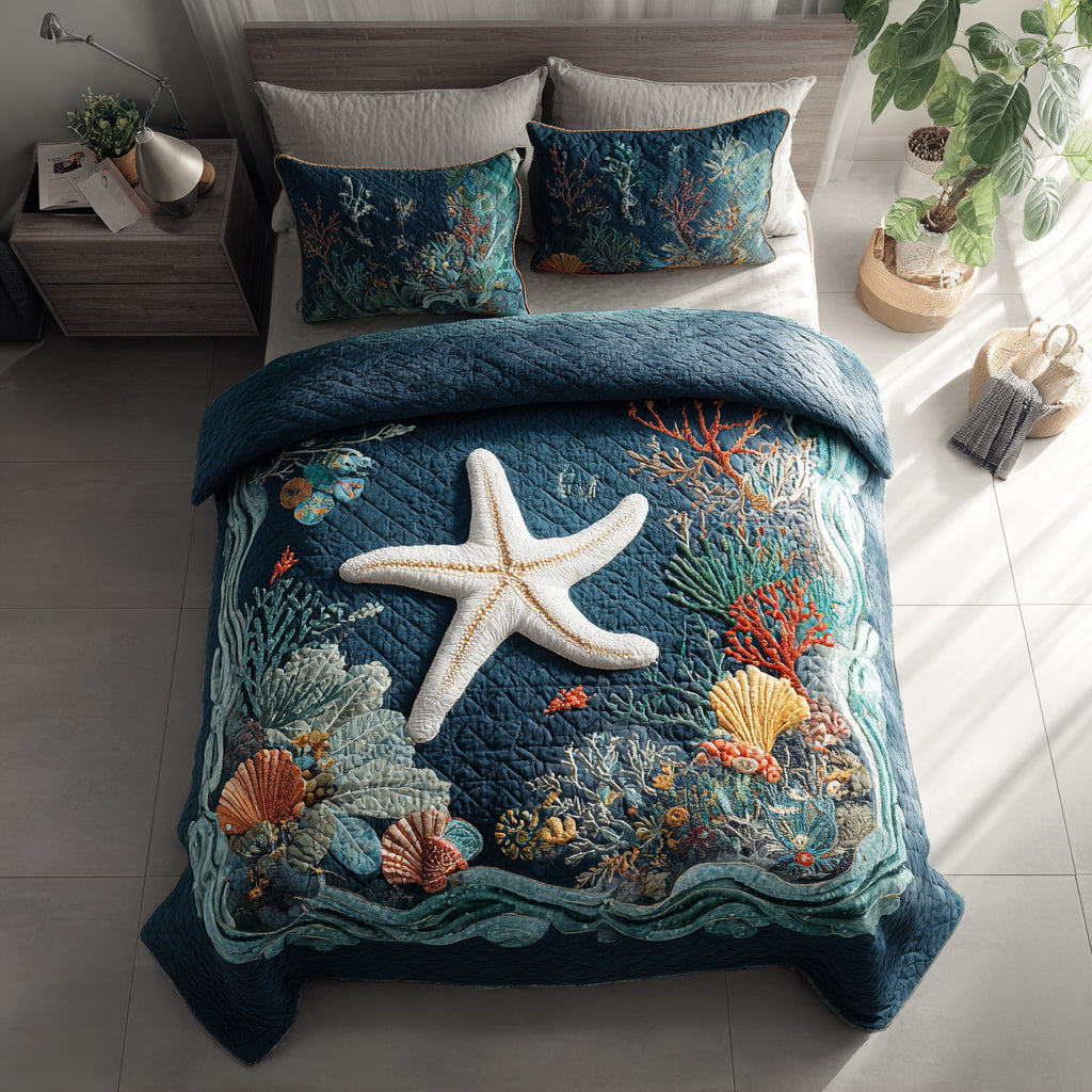 Undersea Ocean Realm Quilted Bedding Set Cool Bedroom Decor Themed Gifts For Ocean Lovers