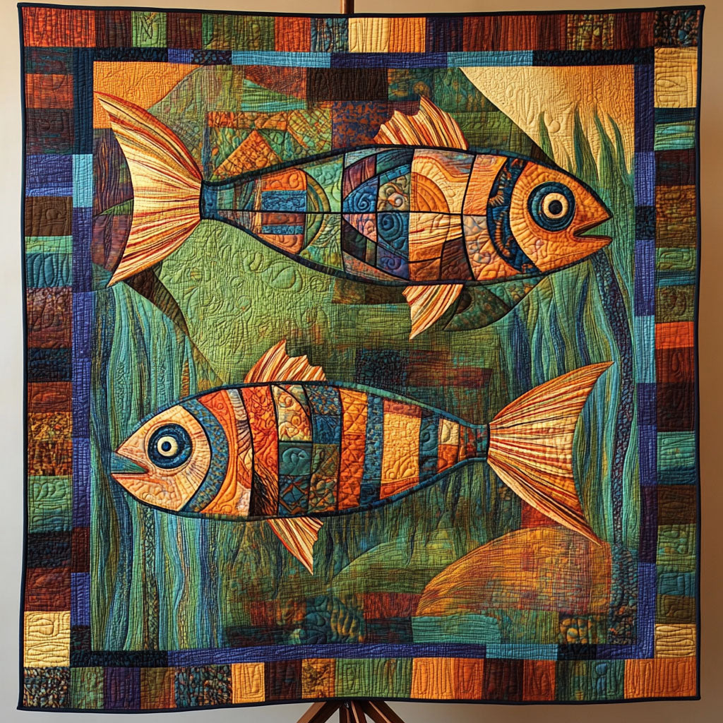 Underwater Mosaic Quilted Blanket Christmas Room Decor Best Gifts For Fisherman 2025