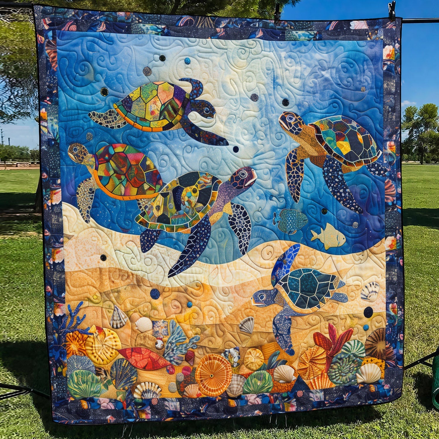 Underwater Odyssey Quilted Blanket Turtle Gifts For Adults