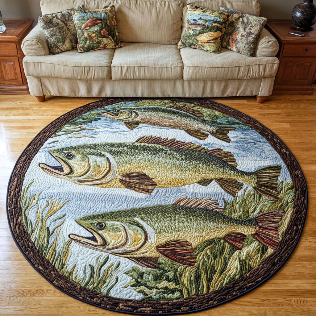 Underwater Quilted Round Mat Christmas Entry Way Decor Unique Fishing Giftsf