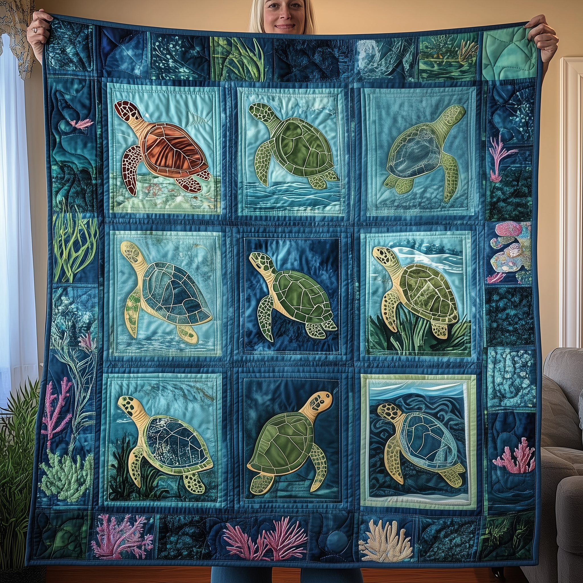 Underwater Utopia Quilted Blanket Turtle Present Ideas