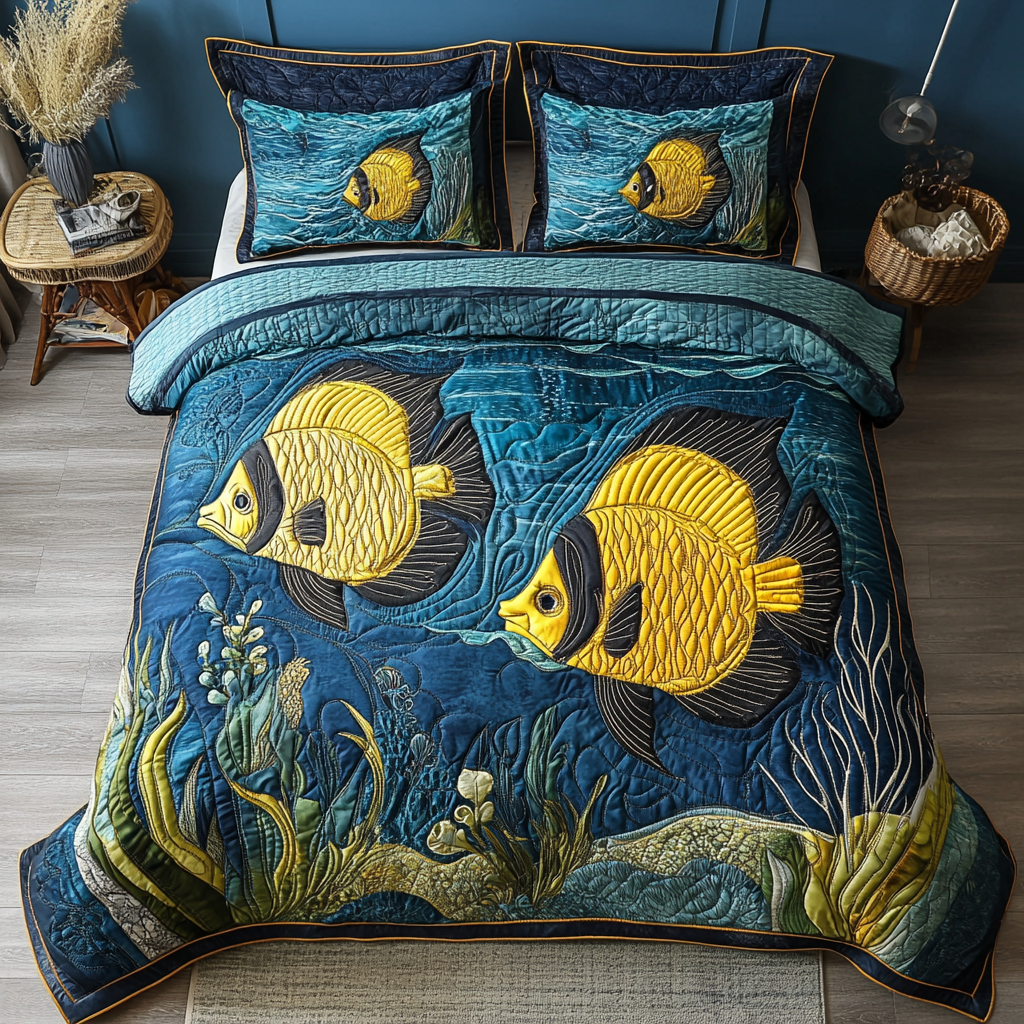 Underwater Vibes Quilted Bedding Set Best Comforter Sets Best Fishing Christmas Gifts