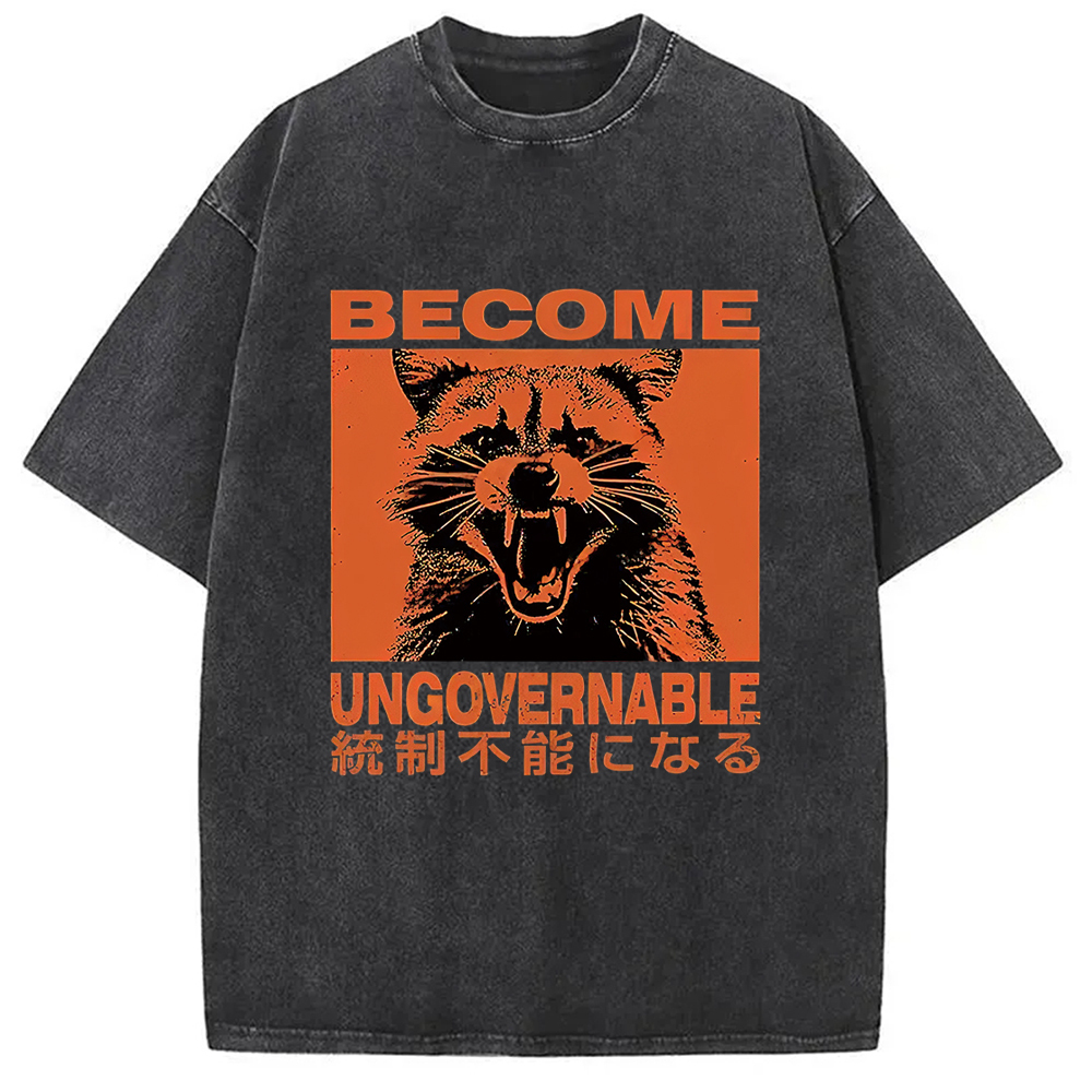 Ungovernable Raccoon Washed T-Shirt Soft Comfortable Daily T Shirt Gifts For Friends
