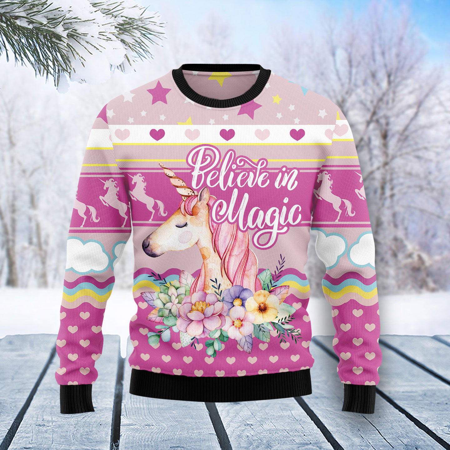 Unicorn Believe In Magic Ugly Christmas Sweater Mythical Themed Xmas Gifts For Her