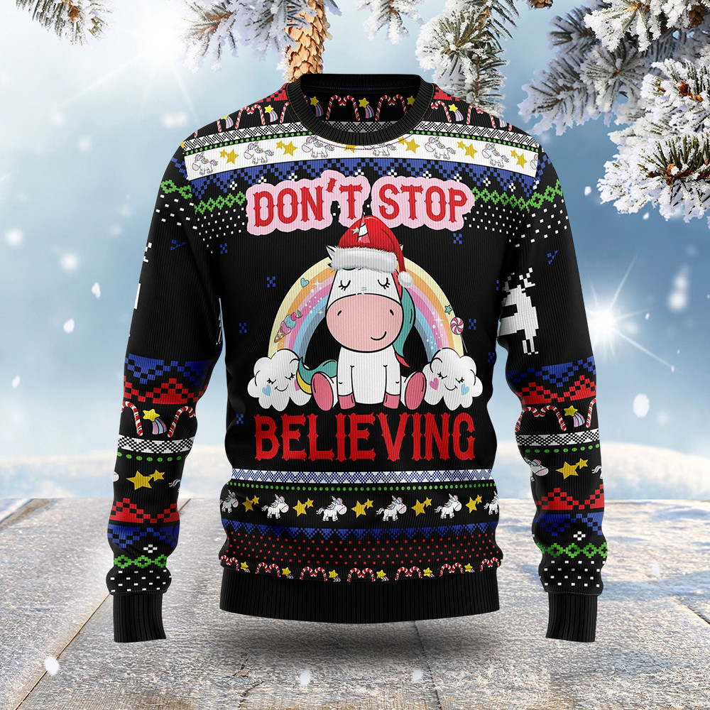 Unicorn Don't Stop Believing Ugly Christmas Sweater Mythical Themed Unicorn Lover Xmas Gifts