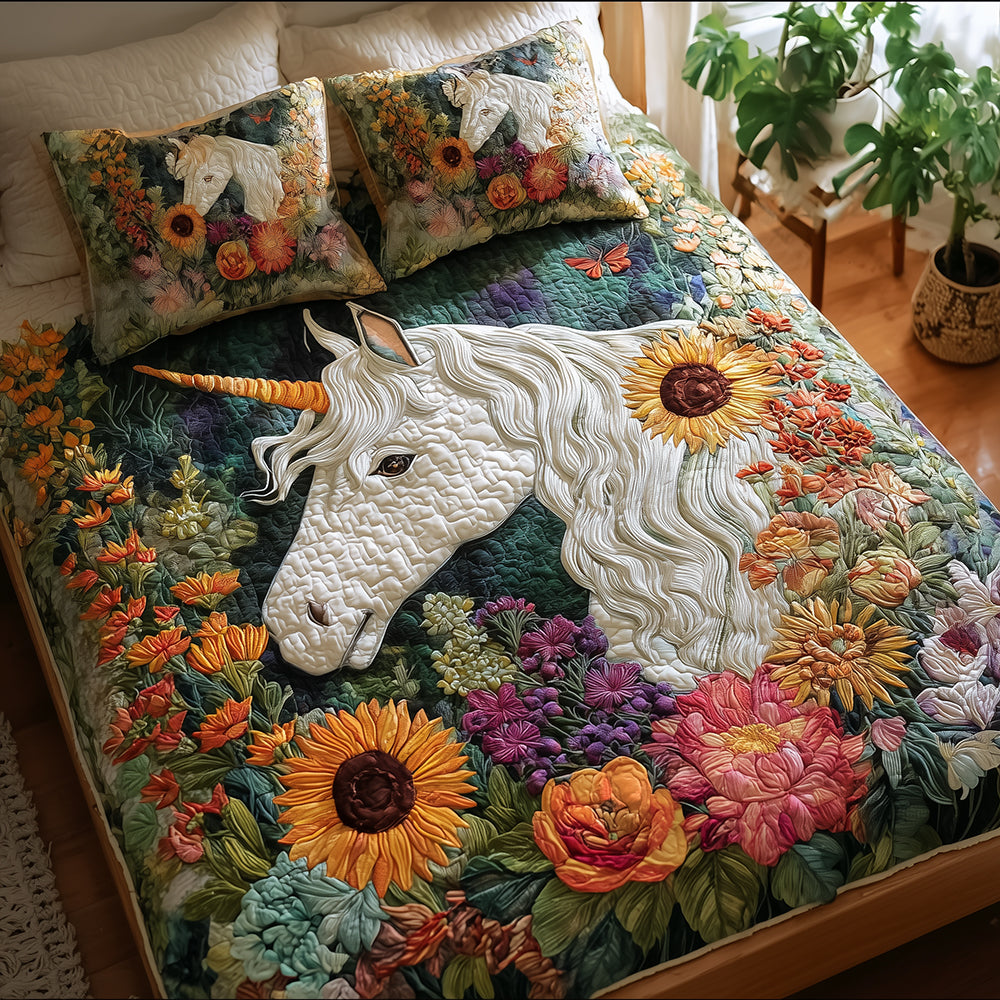 Unicorn of the Wildflowers Quilted Bedding Set Bed Decor Gifts For Horse People