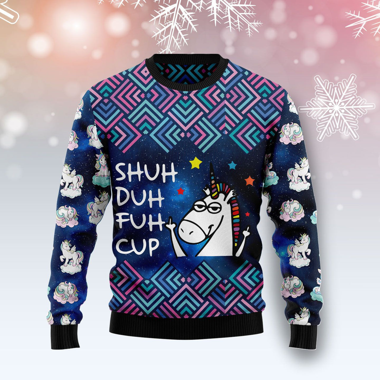 Unicorn Shuh Duh Fuh Cup Ugly Christmas Sweater Funny Apparel Cool Unicorn Gifts For Xmas