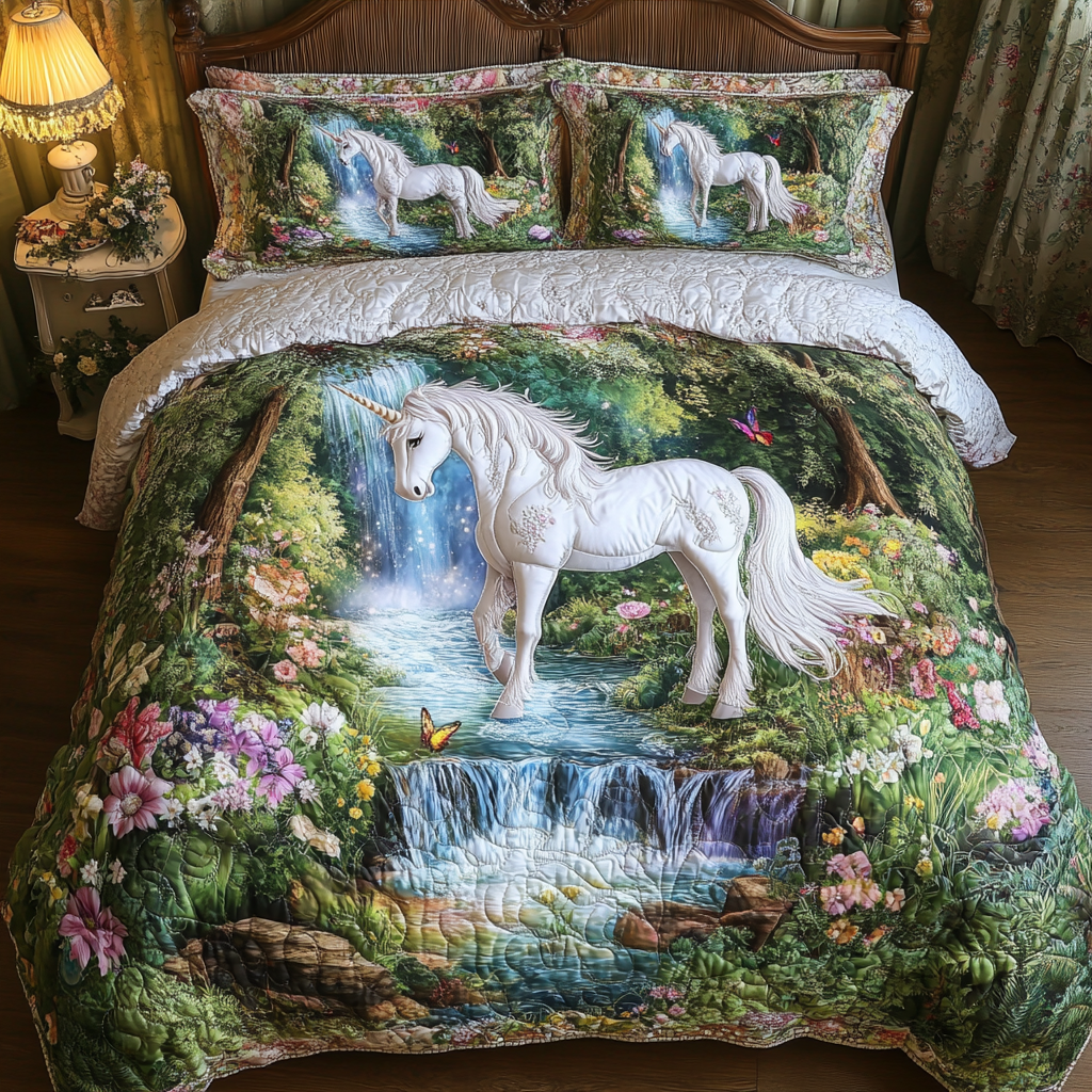 Unicorn Wishes Quilted Bedding Set Aesthetic Room Decor Unique Unicorn Gifts For Adults