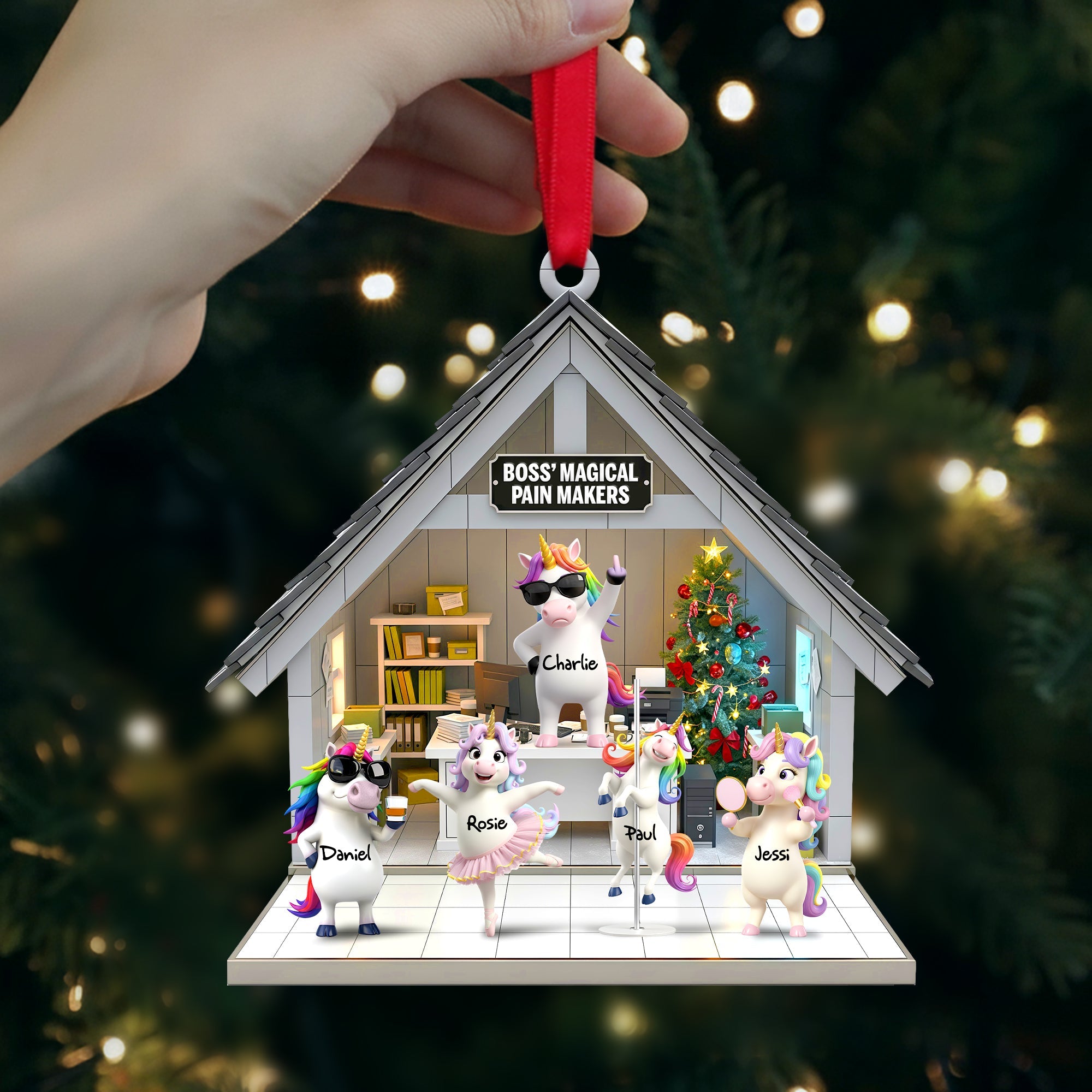 Unicorn Workday Chaos Ornament - Personalized Gifts For Officers - Fun Holiday Ornament Gift