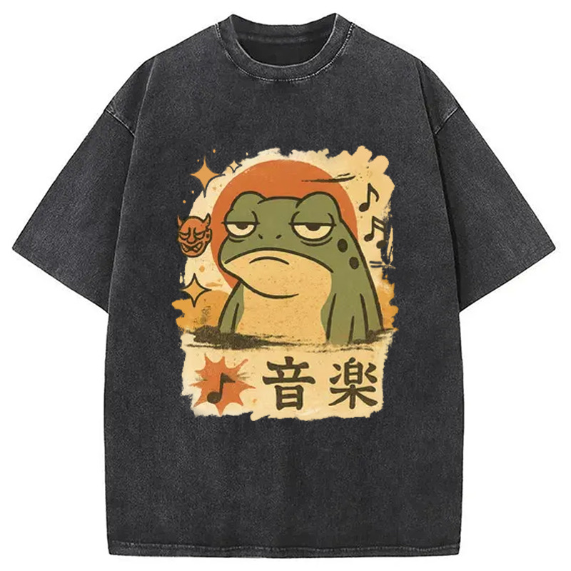 Unimpressed Frog Japanese Washed T-Shirt Casual Vintage Everyday Look Gifts For BFF Unimpressed Frog Japanese Washed T-Shirt Casual Vintage Everyday Look Gifts For BFF