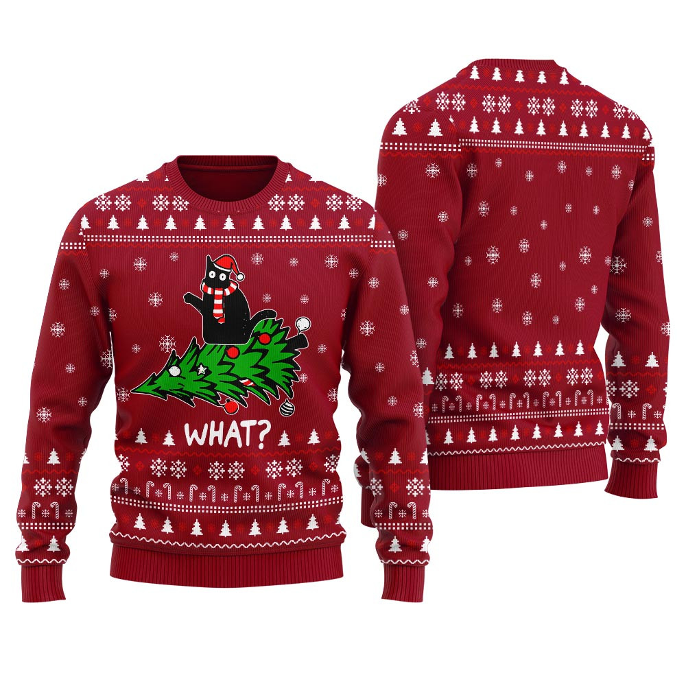 Unique Black Cat Womens Funny Ugly Christmas Sweater Cardinal Red Trending Christmas Merch Gift 2025 Collection