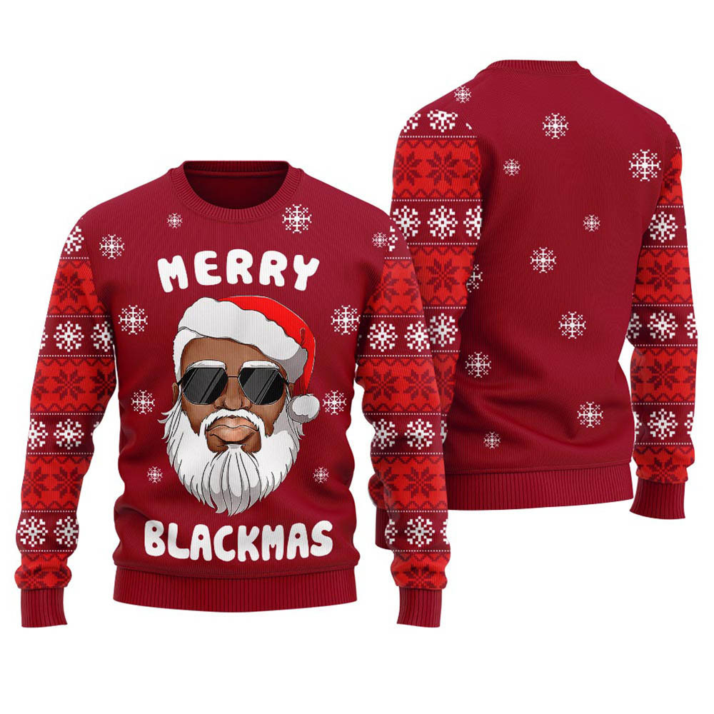 Unique Black Santa Funny Christmas Sweaters Women's Cardinal Red Custom Holiday Sweater Merch That Warms the Heart