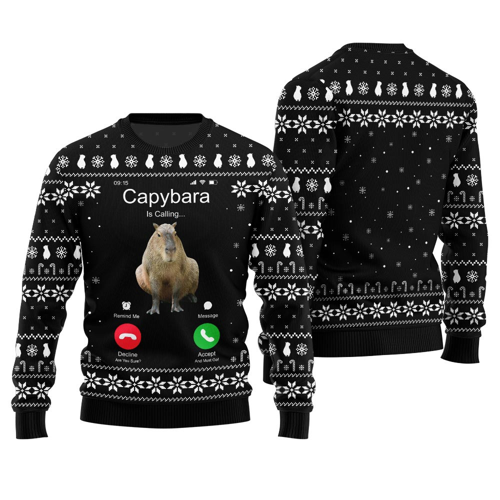 Unique Calling Capybara Ugly Sweater Cute Holiday Sweatshirt to Spread Joy
