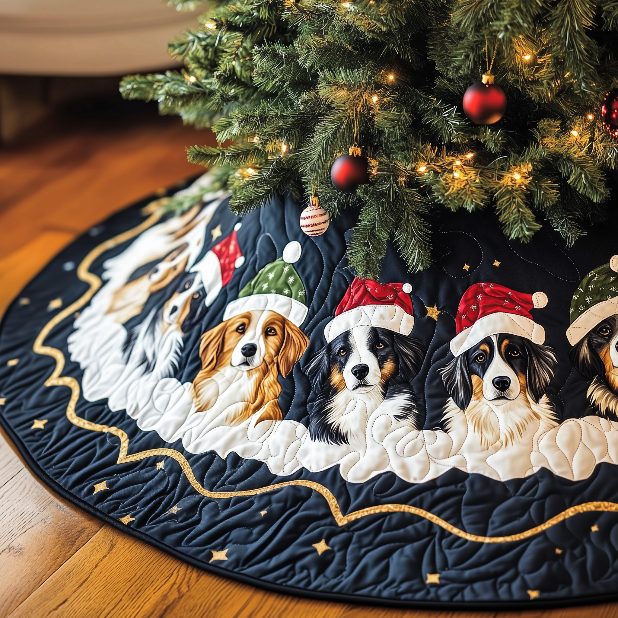 Unique Collie Dog Christmas Tree Skirt Quilted Pet Lover Holiday Decoration Gift Idea