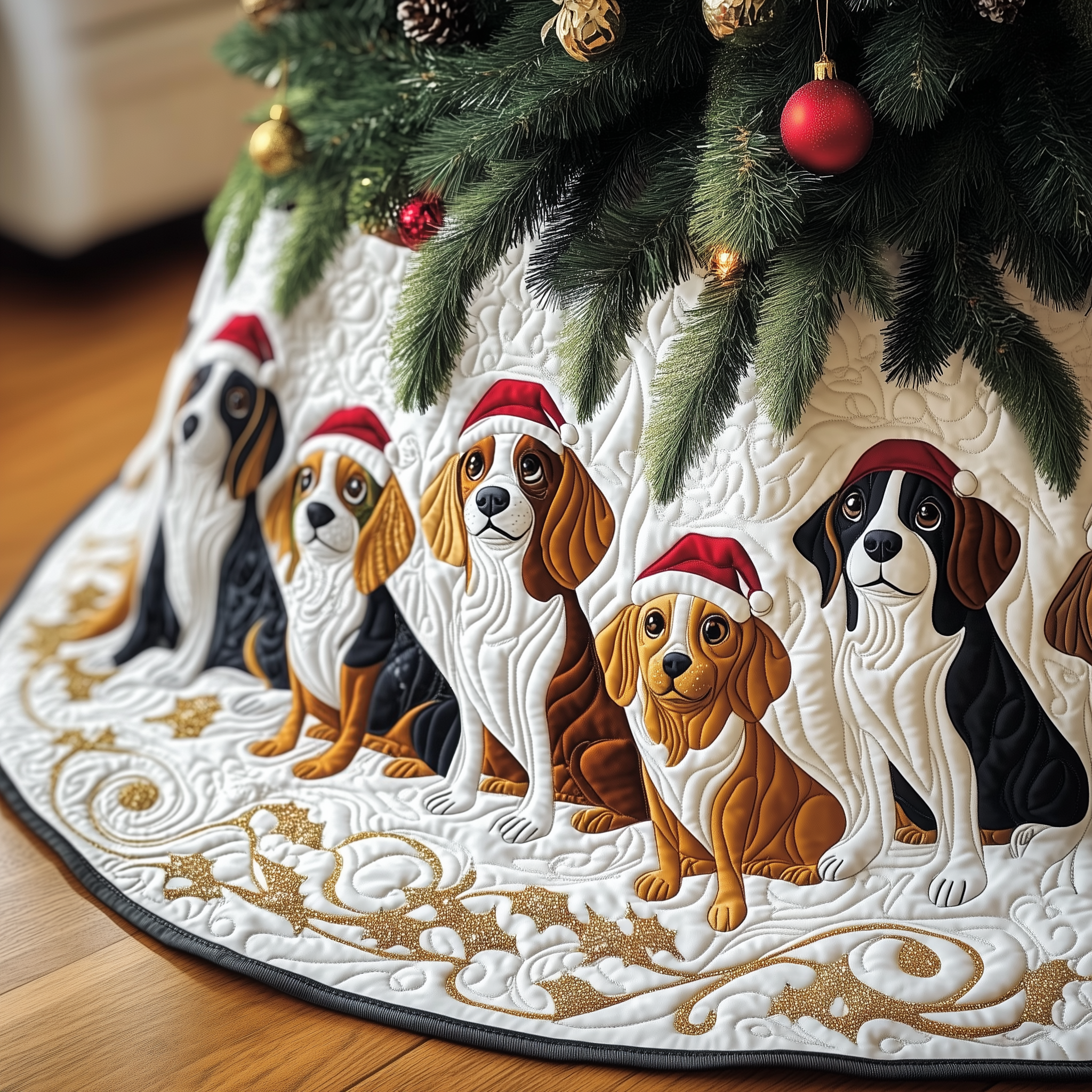 Unique Dachshund Christmas Tree Skirt Quilted Santa Dog Pattern Holiday Gift Idea