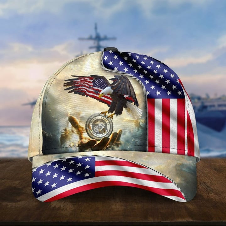 Unique God Bless US Marine Cap Gift for Dad and Husband on Veterans Day