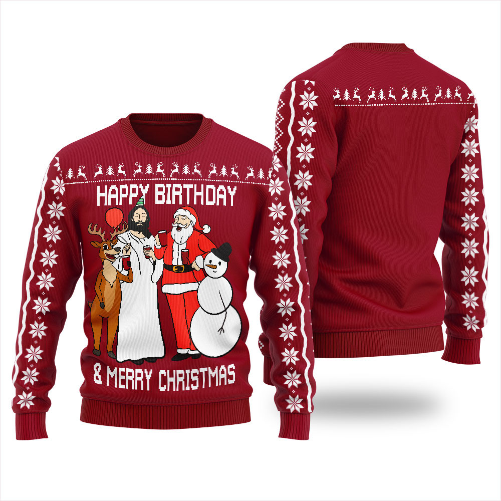 Unique Happy Birthday Jesus Christmas Sweater Adults Cardinal Red Holiday Gift Merch That Everyone Will Adore
