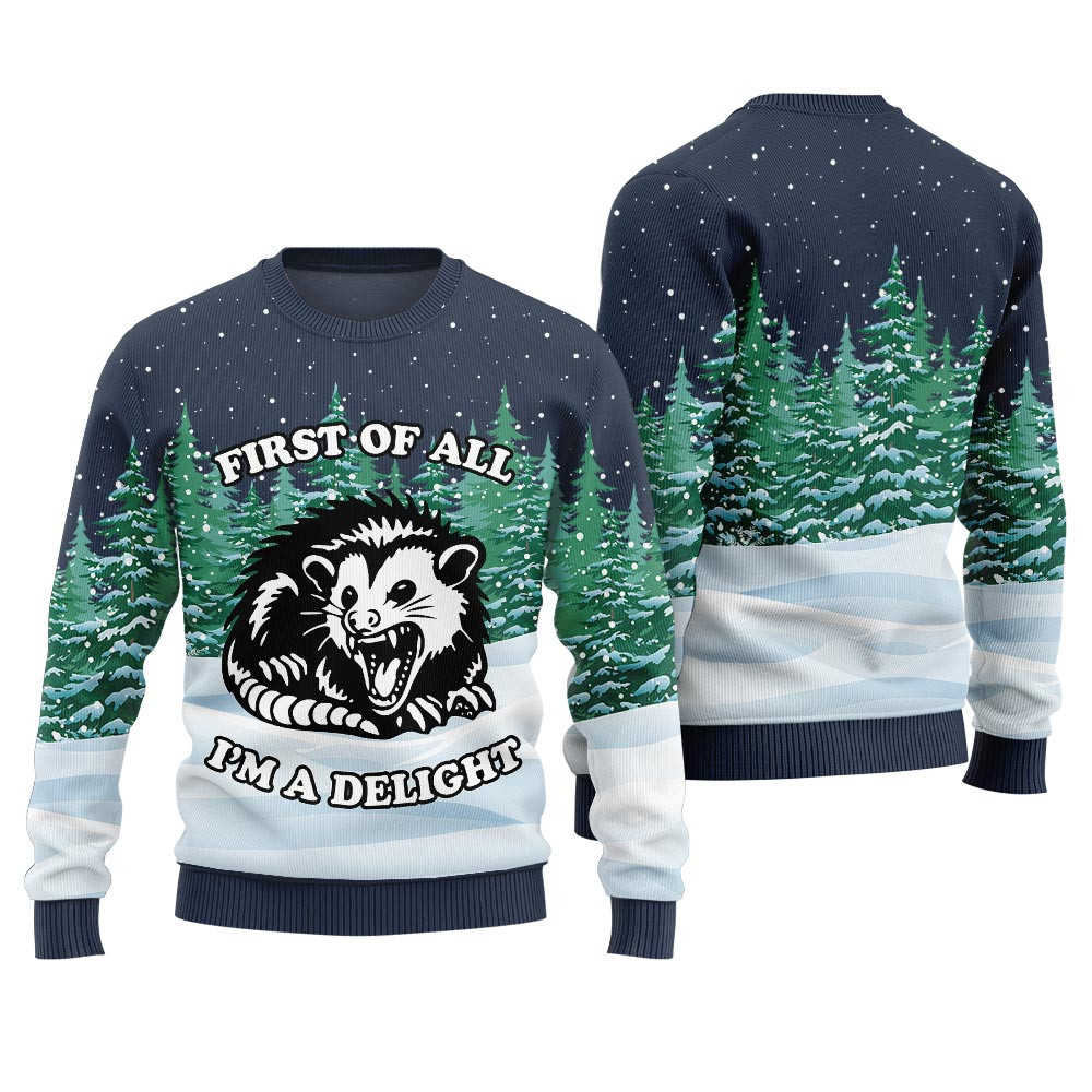 Unique I Am A Delight Opossum Ugly Sweater Navy Custom Christmas Sweatshirt for Family Matching