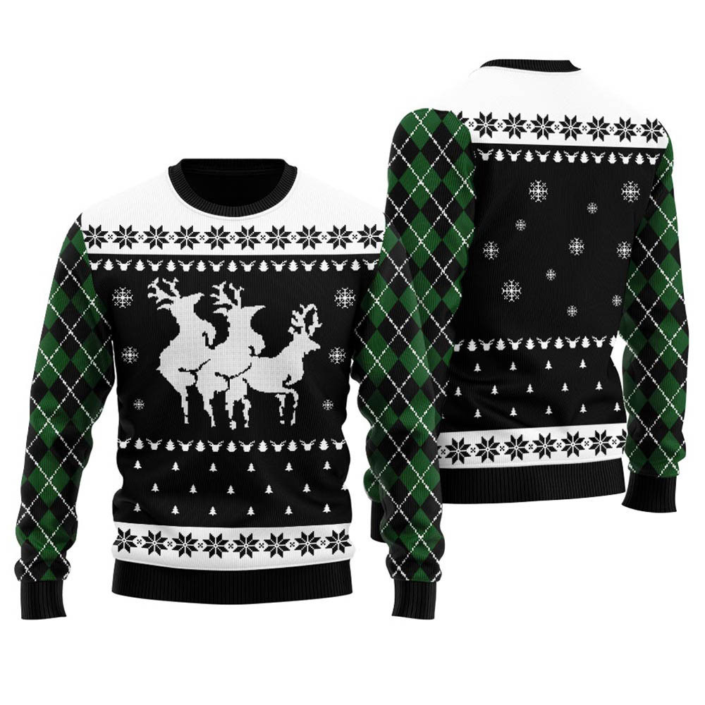 Unique Inappropriate Reindeer Womens Ugly Sweater Black Unique Holiday Merch Gift for Home and Family