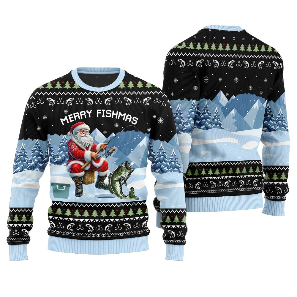 Unique Merry Fishmas Fishing Christmas Sweater Warm and Comfy Sweater for Winter Days