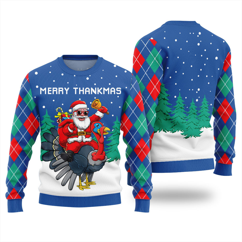 Unique Merry Thankmas Funny Thanksgiving Sweater Royal Custom Holiday Sweater Merch That Warms the Heart