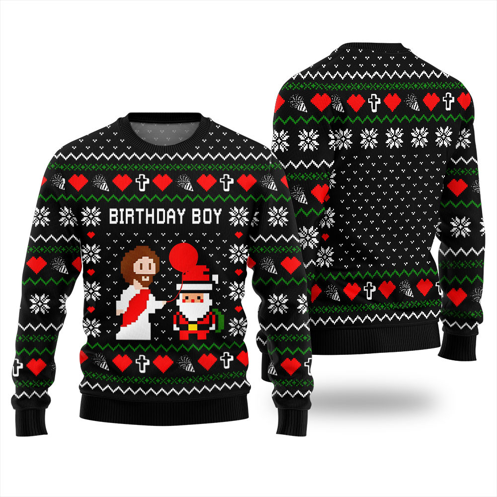 Unique Pixel Santa Jesus Funny Xmas Sweater Warm Winter Sweater to Brighten Your Holidays