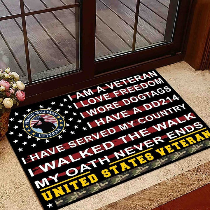 Unique Proud To Be A US Veteran Doormat Gift for Dad and Husband on Veterans Day