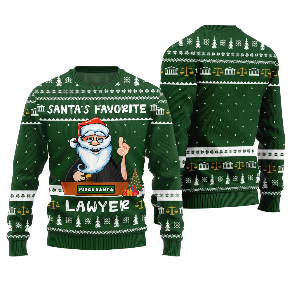 Unique Santas Favorite Lawyer Ugly Holiday Sweater Green Personalized Christmas Sweatshirt Gift for Family