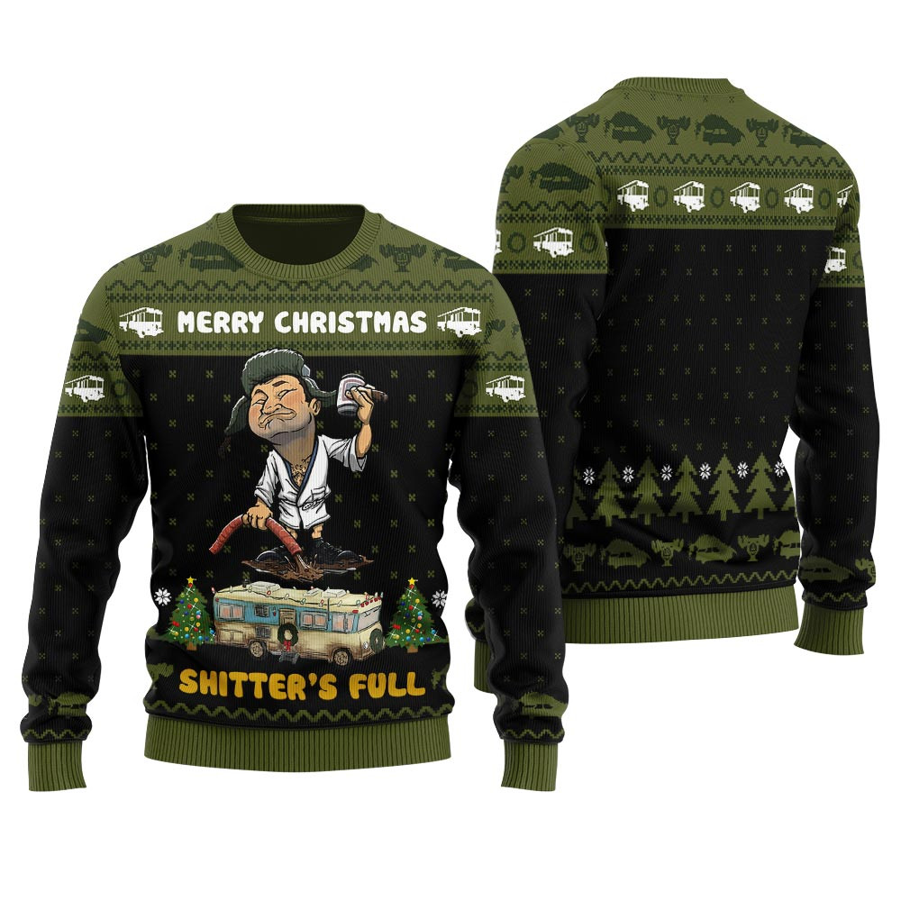 Unique Shitters Full Christmas Sweater Black Custom Holiday Sweater Merch That Warms the Heart