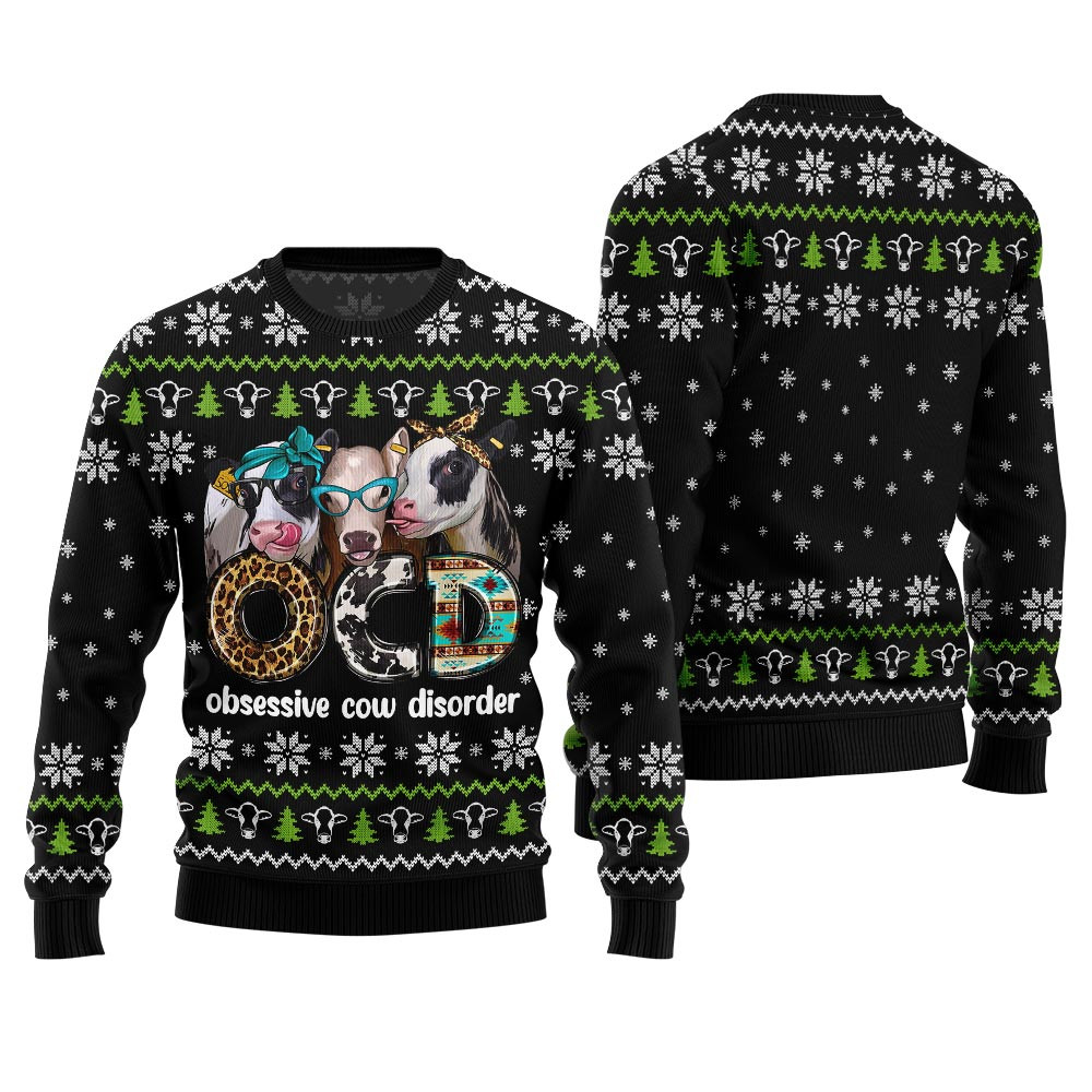 Unique Ugly Christmas Sweater Obsessive Cow Disorder Unique Holiday Sweater Gift Idea for Loved Ones