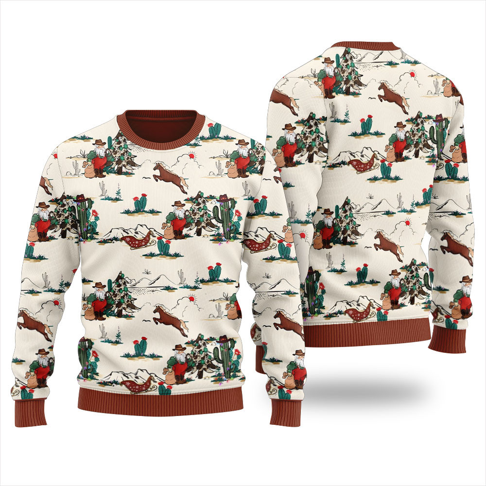 Unique Version Cowboy Christmas Western Holiday Sweater Men And Women Lovely Christmas Sweater Gift for Mom or Grandma