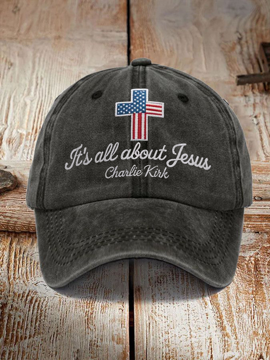 Unisex It All About Jesus Charlie Kirk Cross Print Hat Black Charlie Kirk 47 Clothing