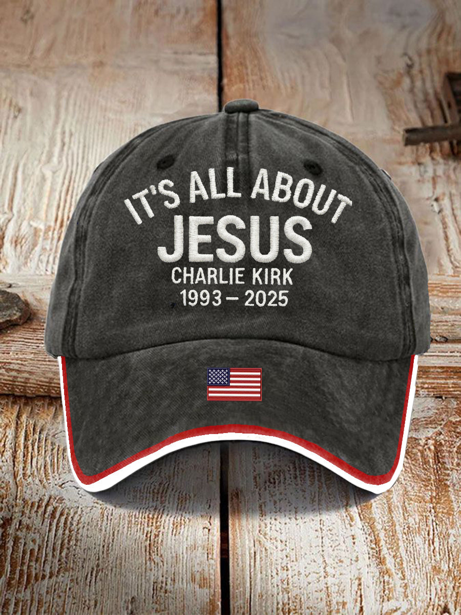 Unisex It All About Jesus Charlie Kirk Print Hat Black Charlie Kirk 77 Merch