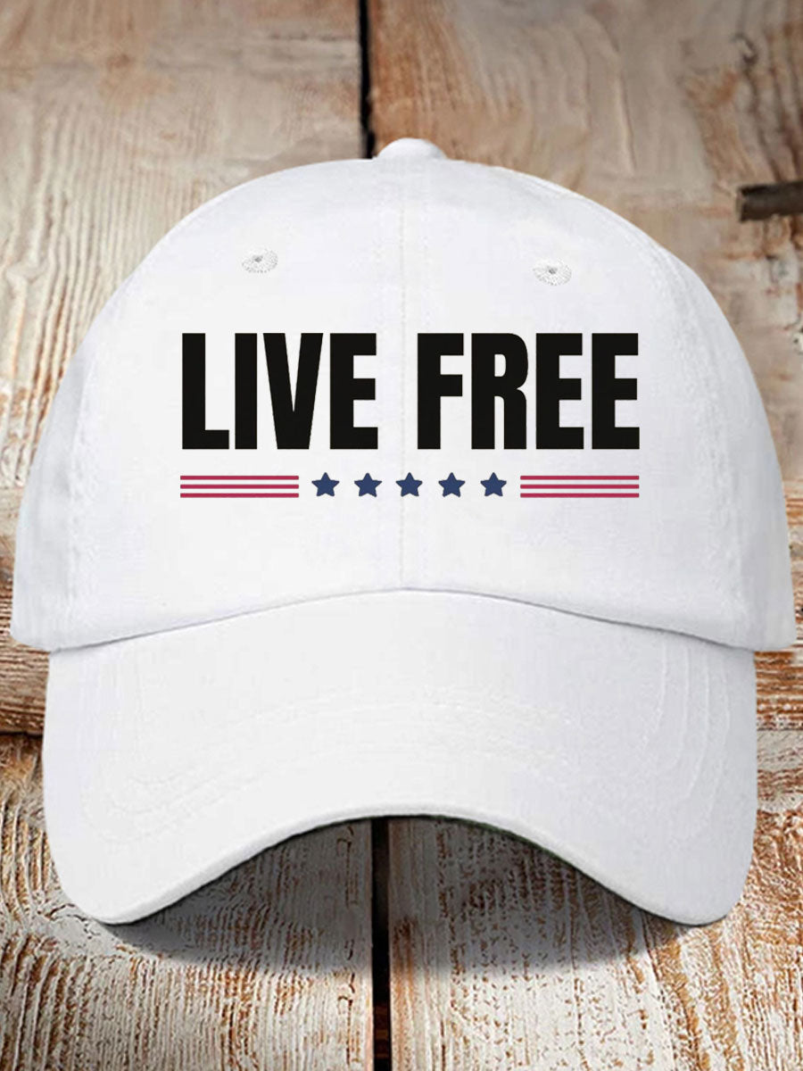 Unisex Live Free Print Hat White Charlie Kirk 47 Merch