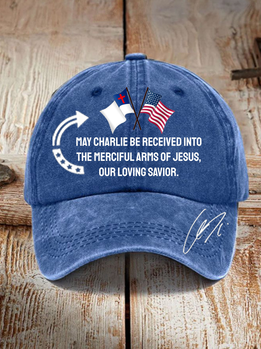 Unisex May Charlie Be Accepted Into The Compassionate Arms Of Our Loving Savior Jesus Charlie Kirk Signed Commemorative Hat Blue Tpusa Freedom Merch