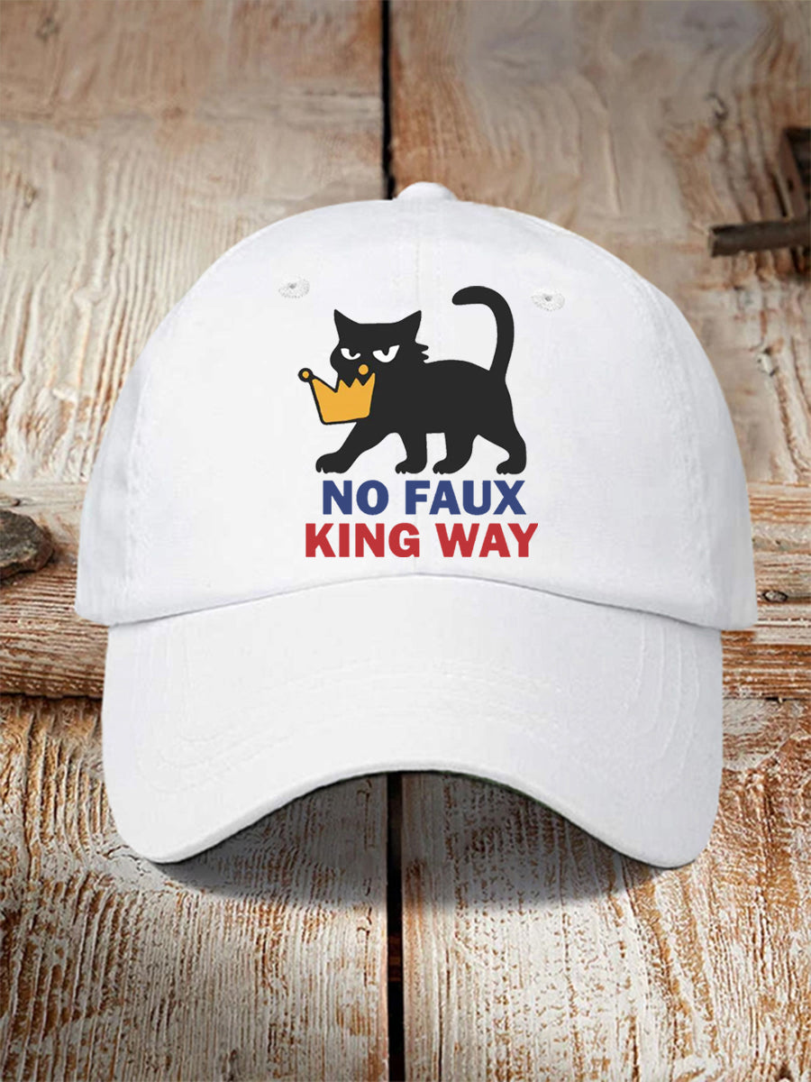 Unisex No Faux King Way Black Cat Print Hat No Kings Protest Merch Anti Trump Gifts