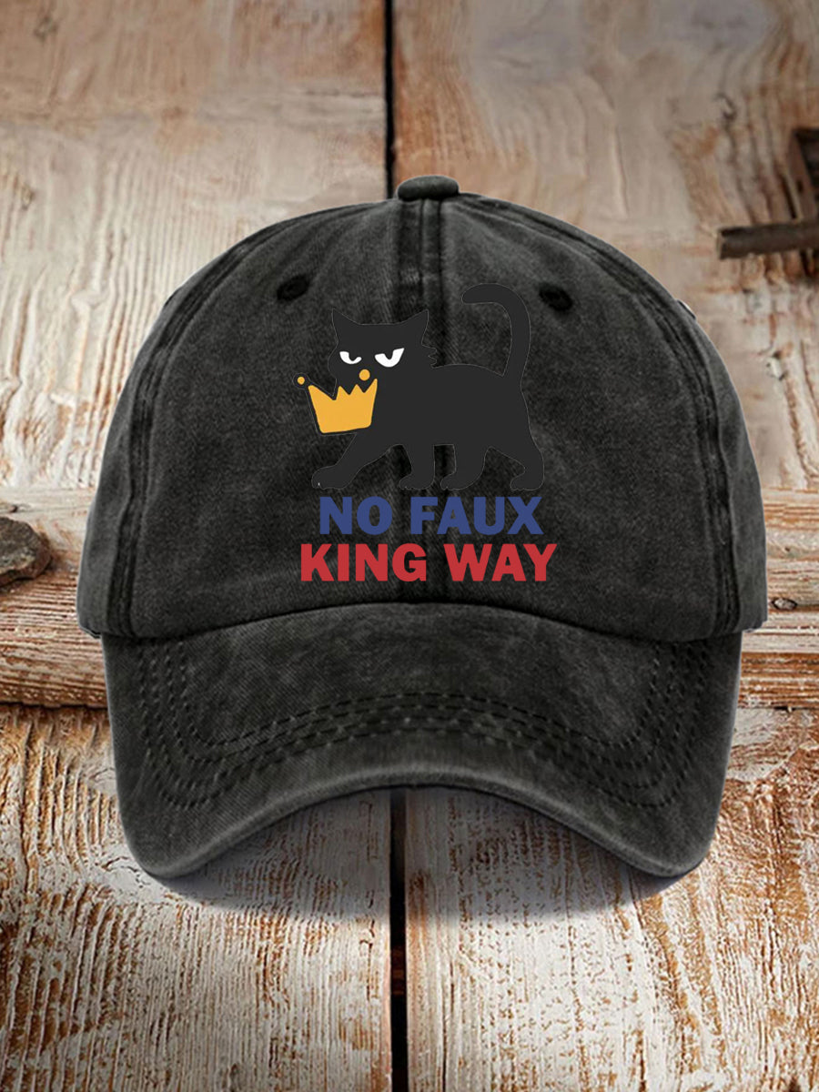Unisex No Faux King Way Black Cat Print Hat No Kings Protest Merch Anti Trump Gifts