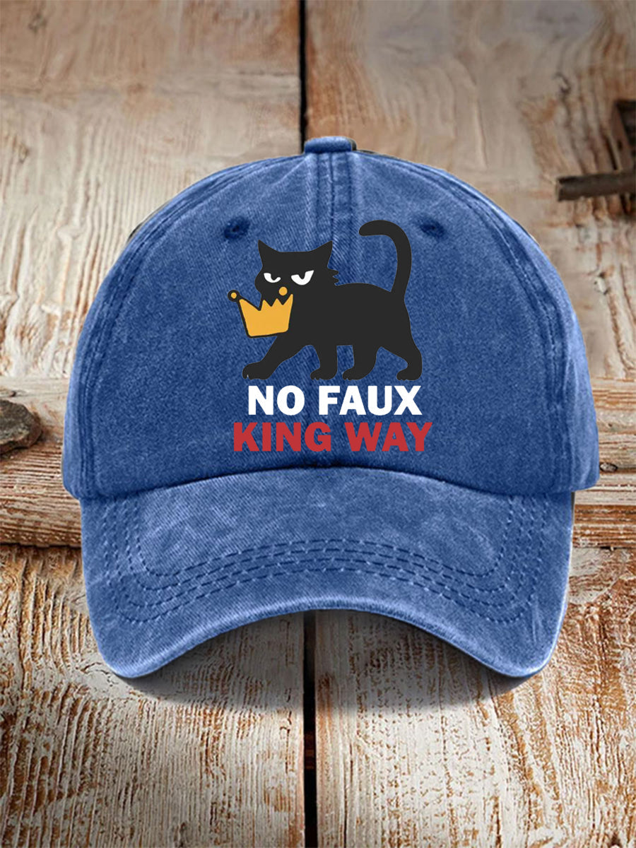 Unisex No Faux King Way Black Cat Print Hat No Kings Protest Merch Anti Trump Gifts