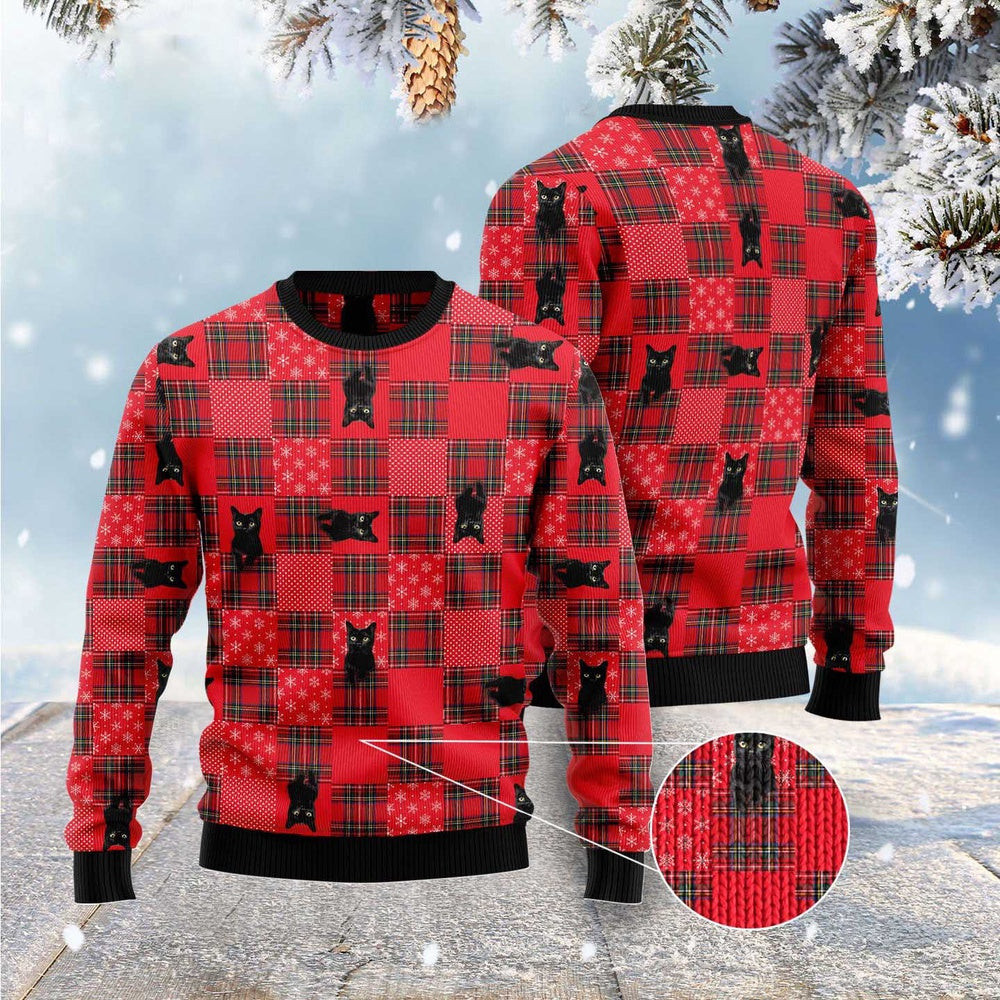 Unisex Ugly Christmas Sweatshirt Beautiful Black Cat Ugly Christmas Sweater For Pet Lovers