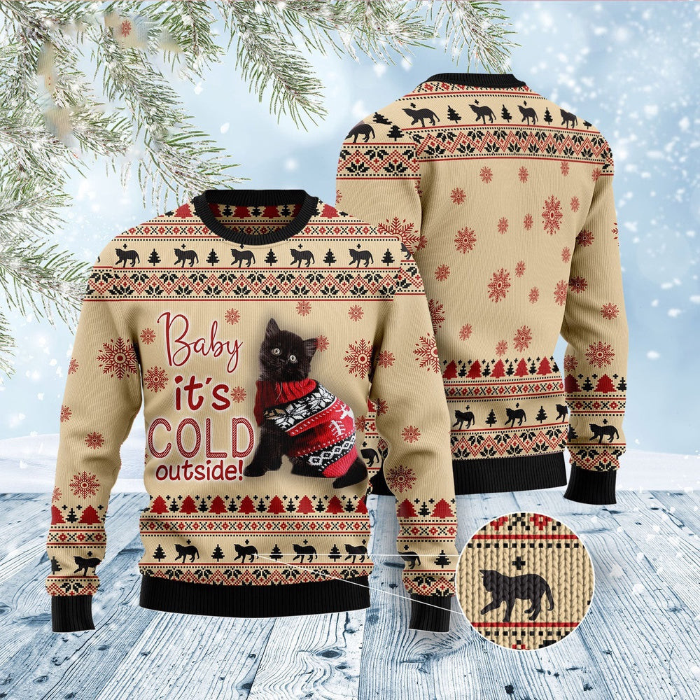 Unisex Ugly Christmas Sweatshirt Black Cat Baby Ugly Christmas Sweater Pet Lovers