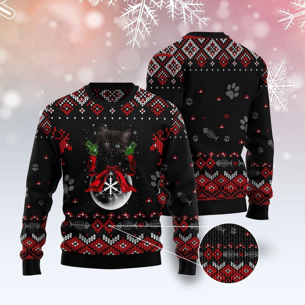 Unisex Ugly Christmas Sweatshirt Black Cat Christmas All Over Print Ugly Christmas Sweater Pet Lovers