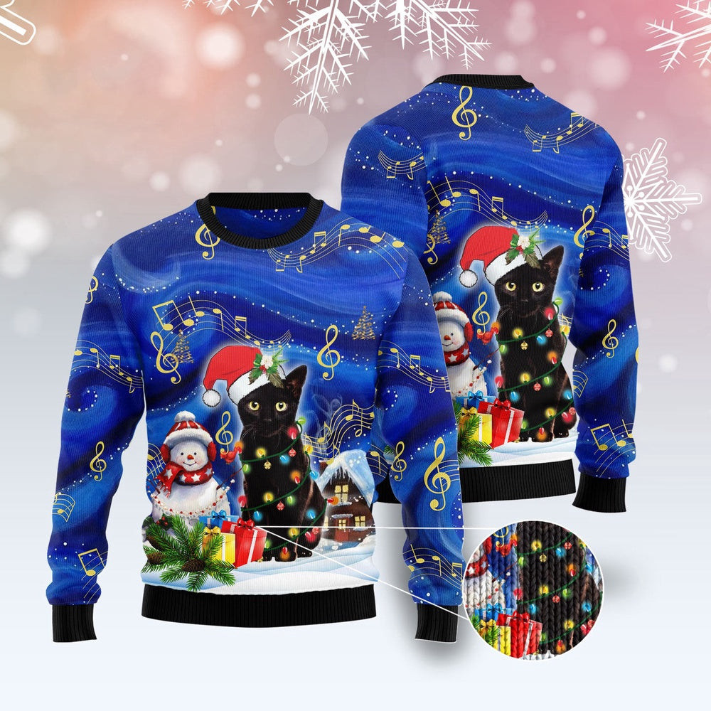 Unisex Ugly Christmas Sweatshirt Black Cat Christmas Night Ugly Christmas Sweater Pet Lovers