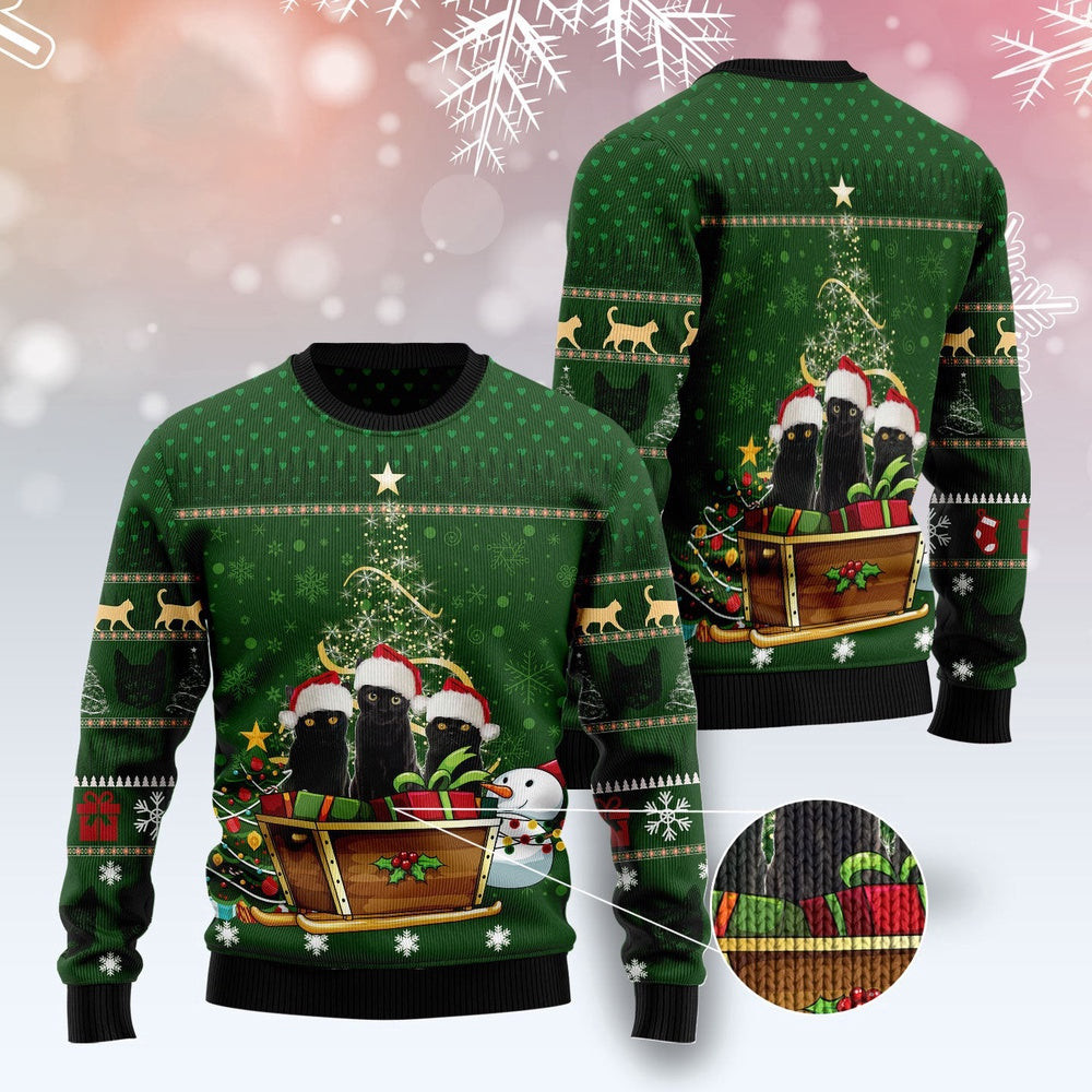 Unisex Ugly Christmas Sweatshirt Black Cat Group Xmas Ugly Christmas Sweater Pet Lovers