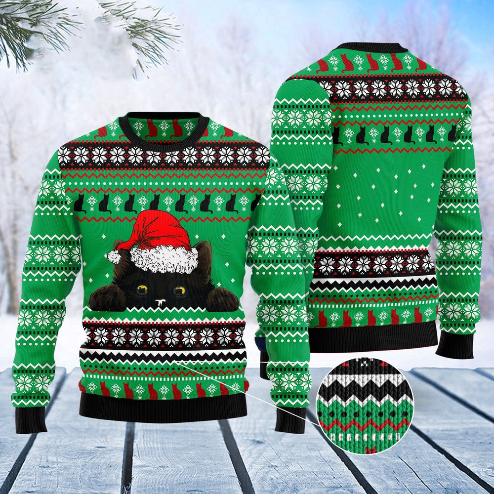 Unisex Ugly Christmas Sweatshirt Black Cat Hide Ugly Christmas Sweater Pet Lovers