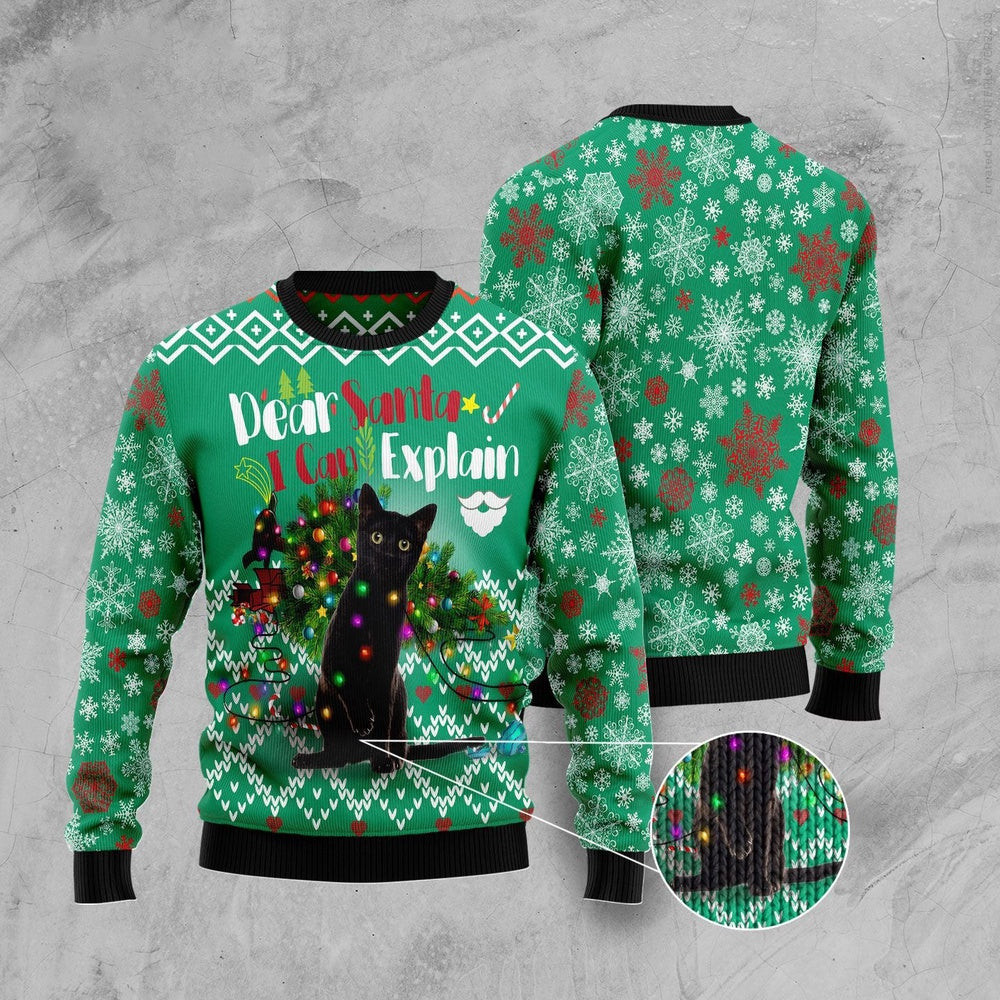 Unisex Ugly Christmas Sweatshirt Black Cat I Can Explain Christmas Ugly Christmas Sweater Pet Lovers