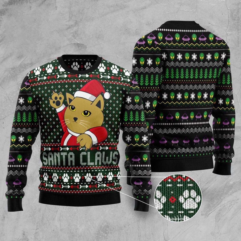 Unisex Ugly Christmas Sweatshirt Cat Santa Jaws Ugly Christmas Sweater Pet Lovers