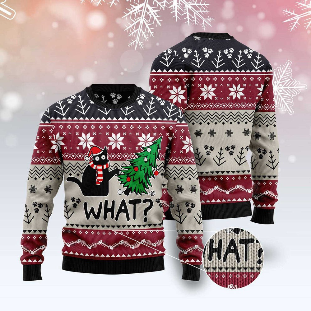 Unisex Ugly Christmas Sweatshirt Christmas Cat What Ugly Christmas Sweater Pet Lovers