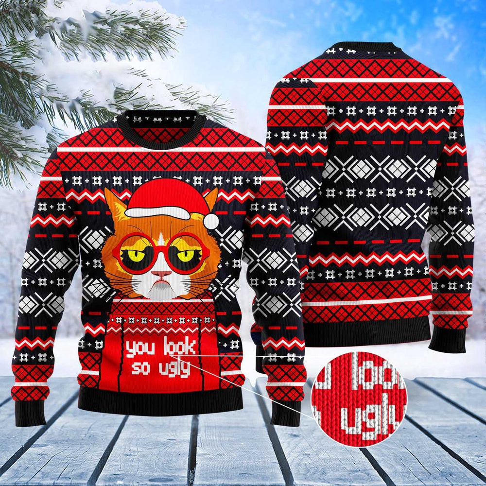 Unisex Ugly Christmas Sweatshirt Grumpy Cat You Look So Ugly Ugly Christmas Sweater Pet Lovers